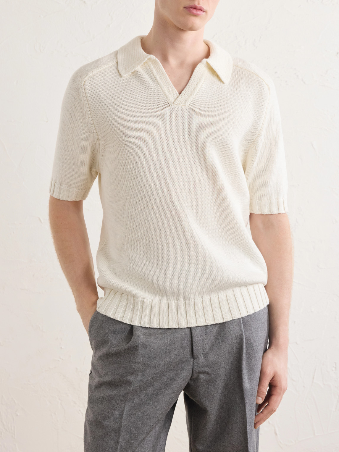  De Petrillo - Knitted Cotton Polo Shirt - Men - Neutrals - It 46 