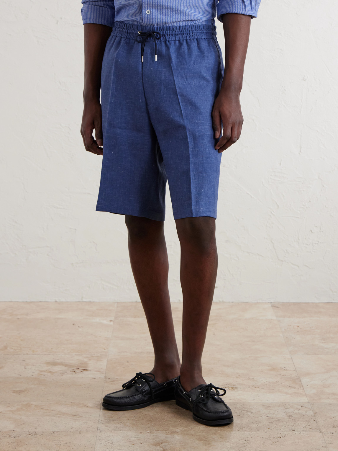  Paul Smith - Pleated Linen Drawstring Shorts - Men - Blue - S 