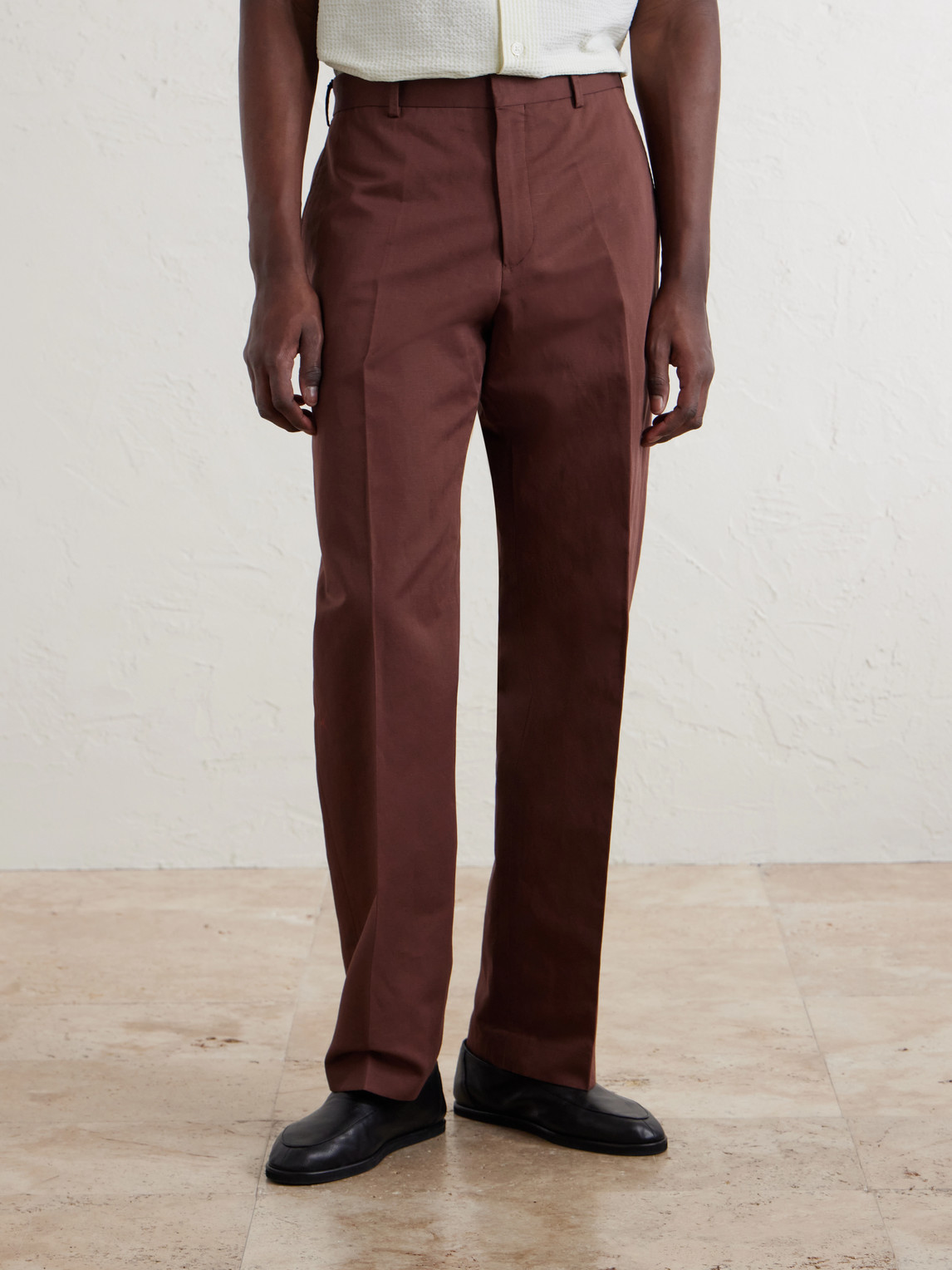 Straight-Leg Cotton And Linen-Blend Twill Trousers