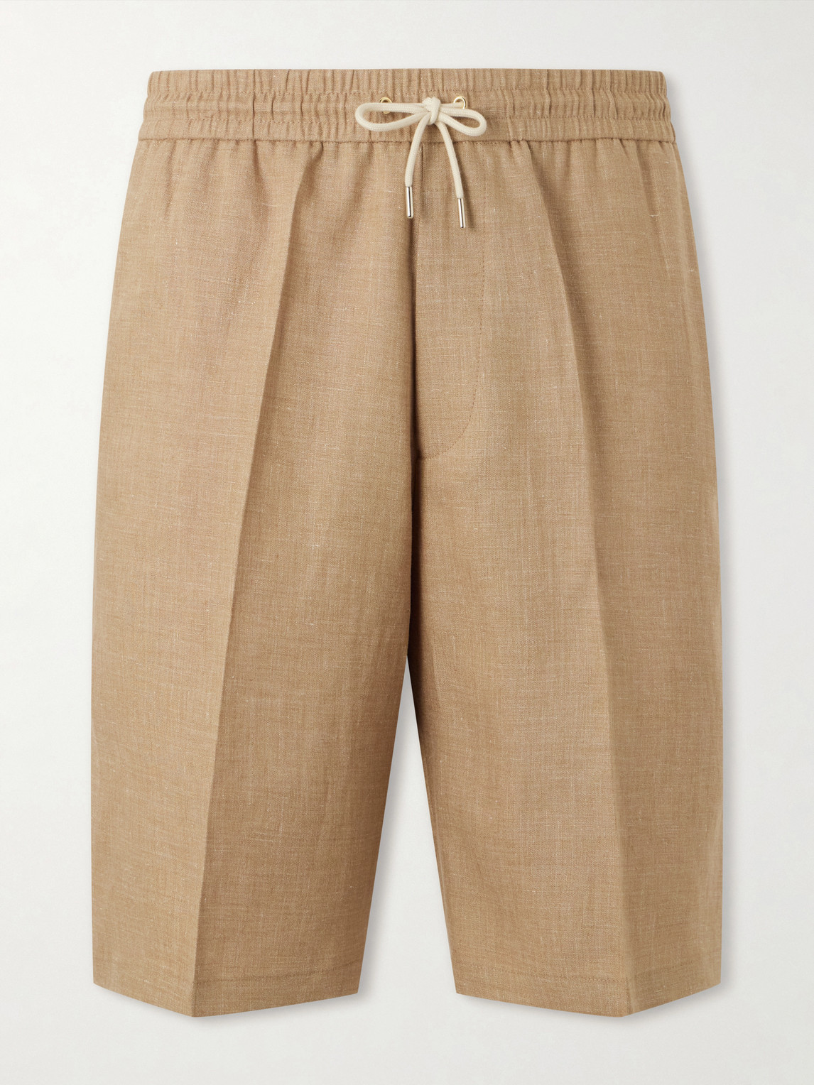 Paul Smith Pleated Linen Drawstring Shorts In Brown