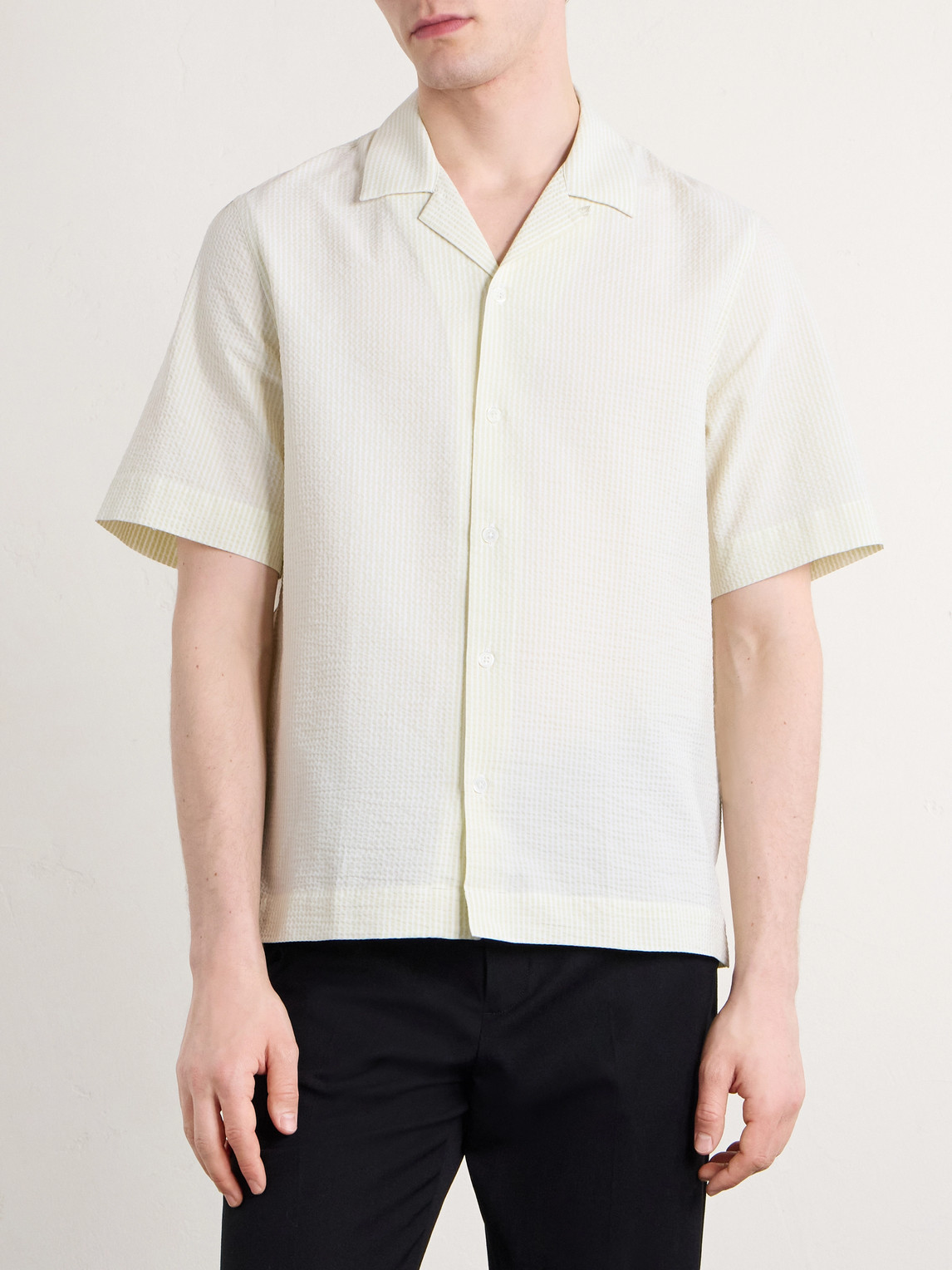 Camp-Collar Striped Cotton-Seersucker Shirt