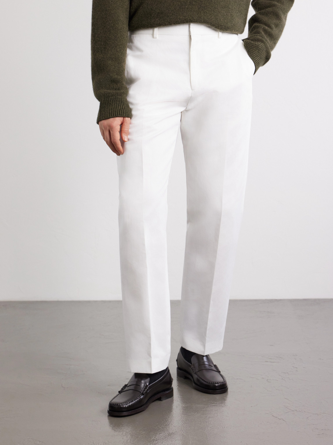 Straight-Leg Cotton And Linen-Blend Twill Trousers