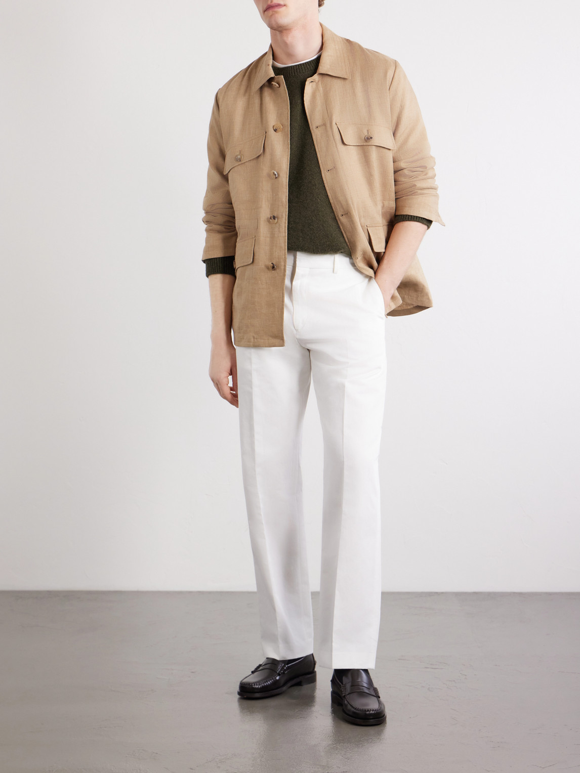 Straight-Leg Cotton And Linen-Blend Twill Trousers