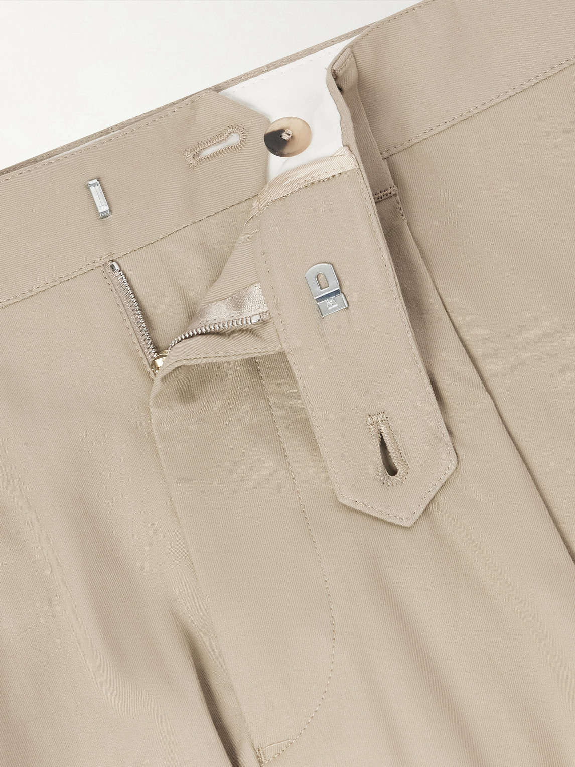 Straight-Leg Pleated Organic Cotton-Twill Trousers