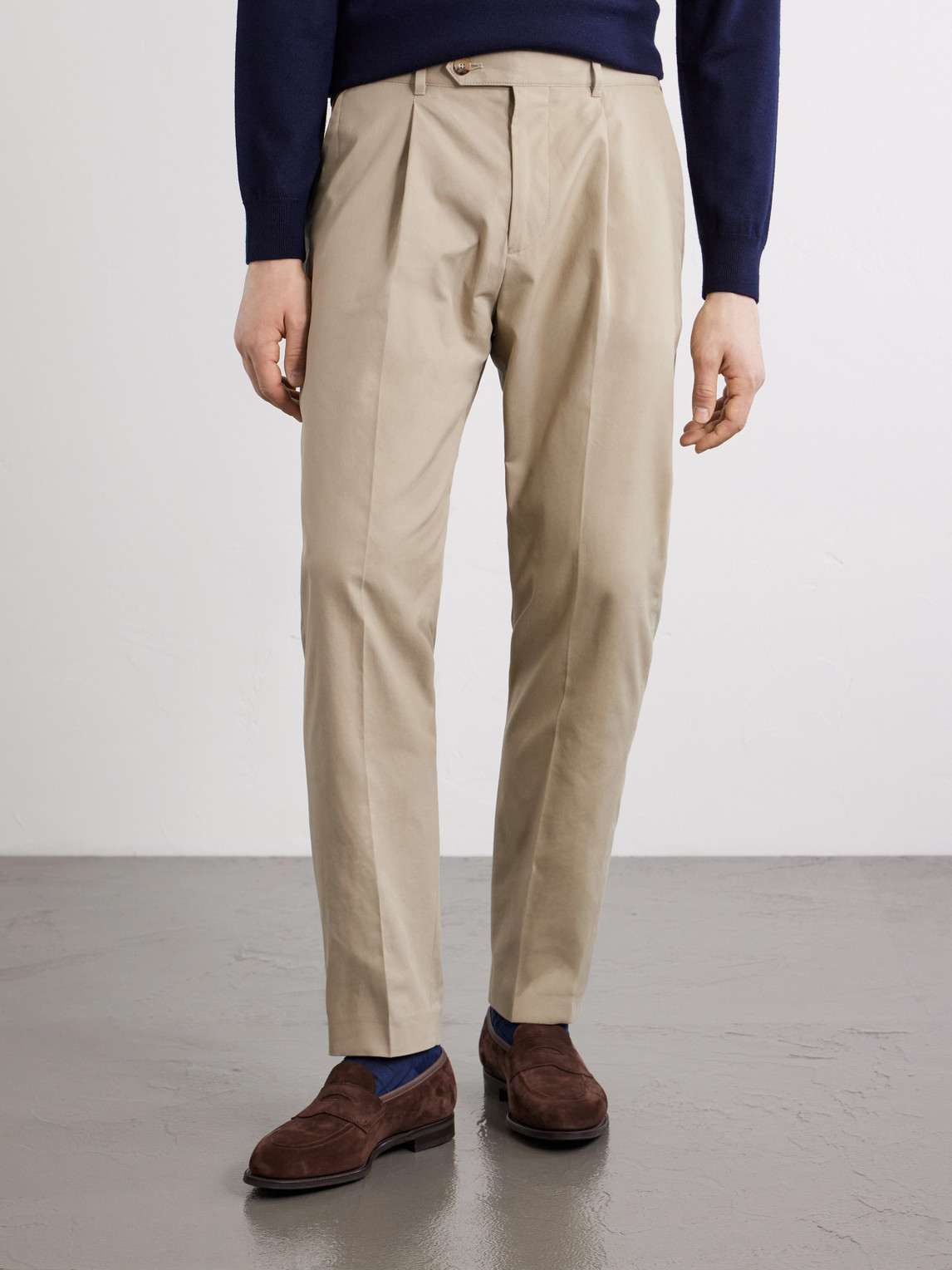 Straight-Leg Pleated Organic Cotton-Twill Trousers