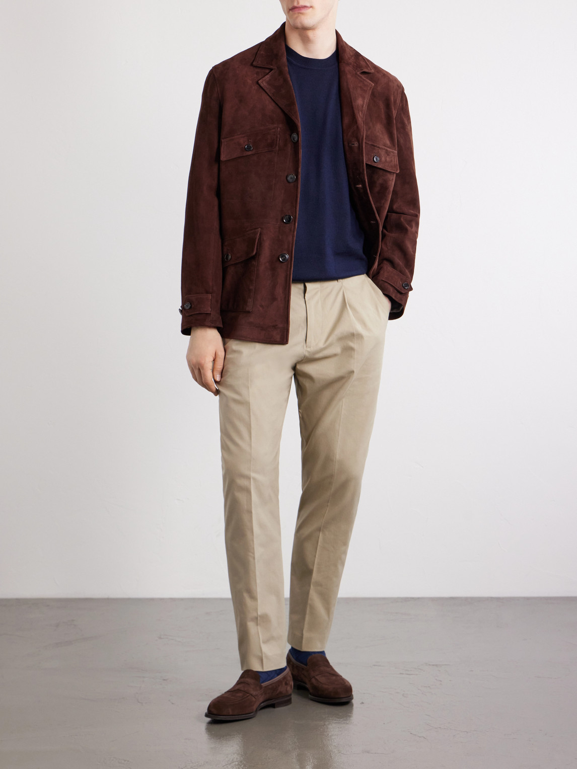 Straight-Leg Pleated Organic Cotton-Twill Trousers