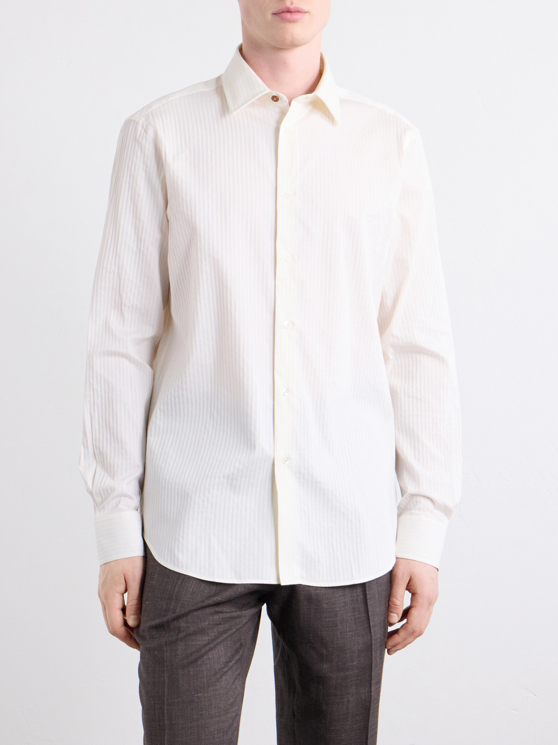 Classic-Collar Striped Cotton And Silk-Blend Shirt