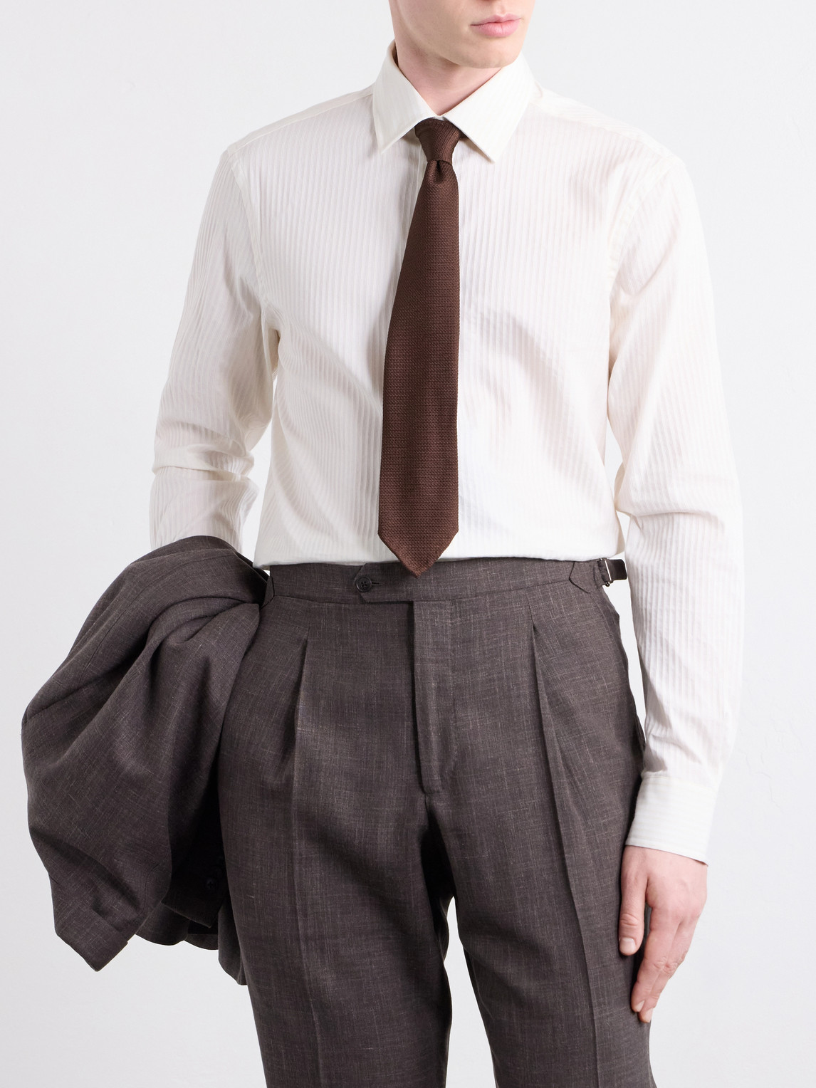 Classic-Collar Striped Cotton And Silk-Blend Shirt