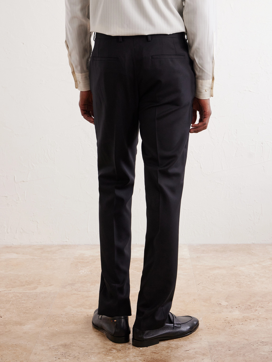 Straight-Leg Pleated Wool Suit Trousers