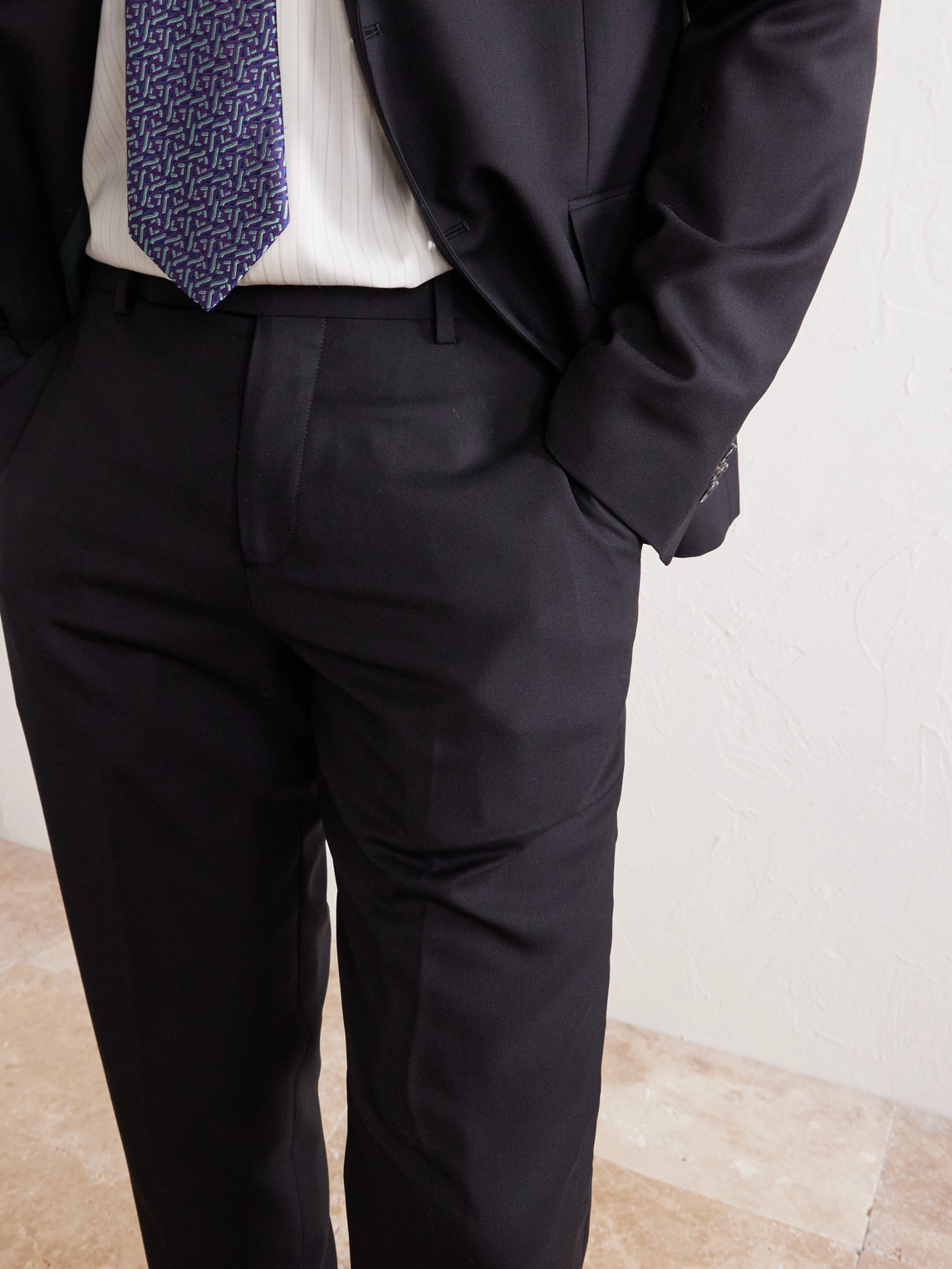 Straight-Leg Pleated Wool Suit Trousers