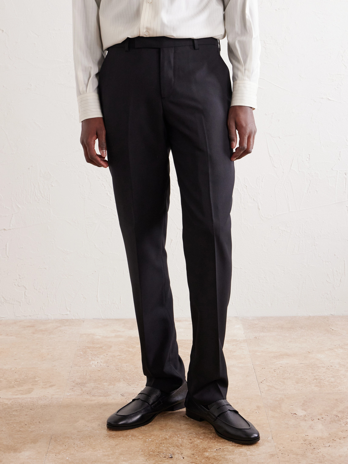 Straight-Leg Pleated Wool Suit Trousers