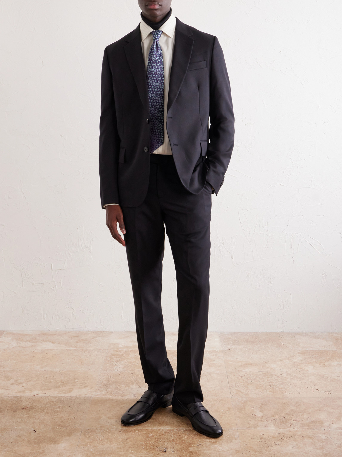 Straight-Leg Pleated Wool Suit Trousers