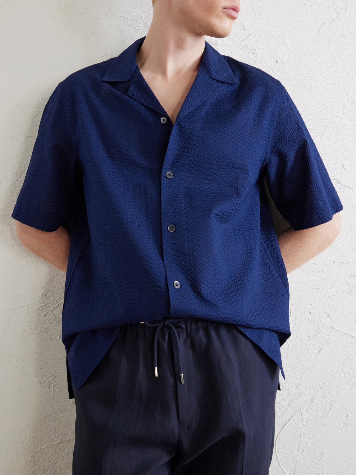 Camp-Collar Cotton-Seersucker Shirt
