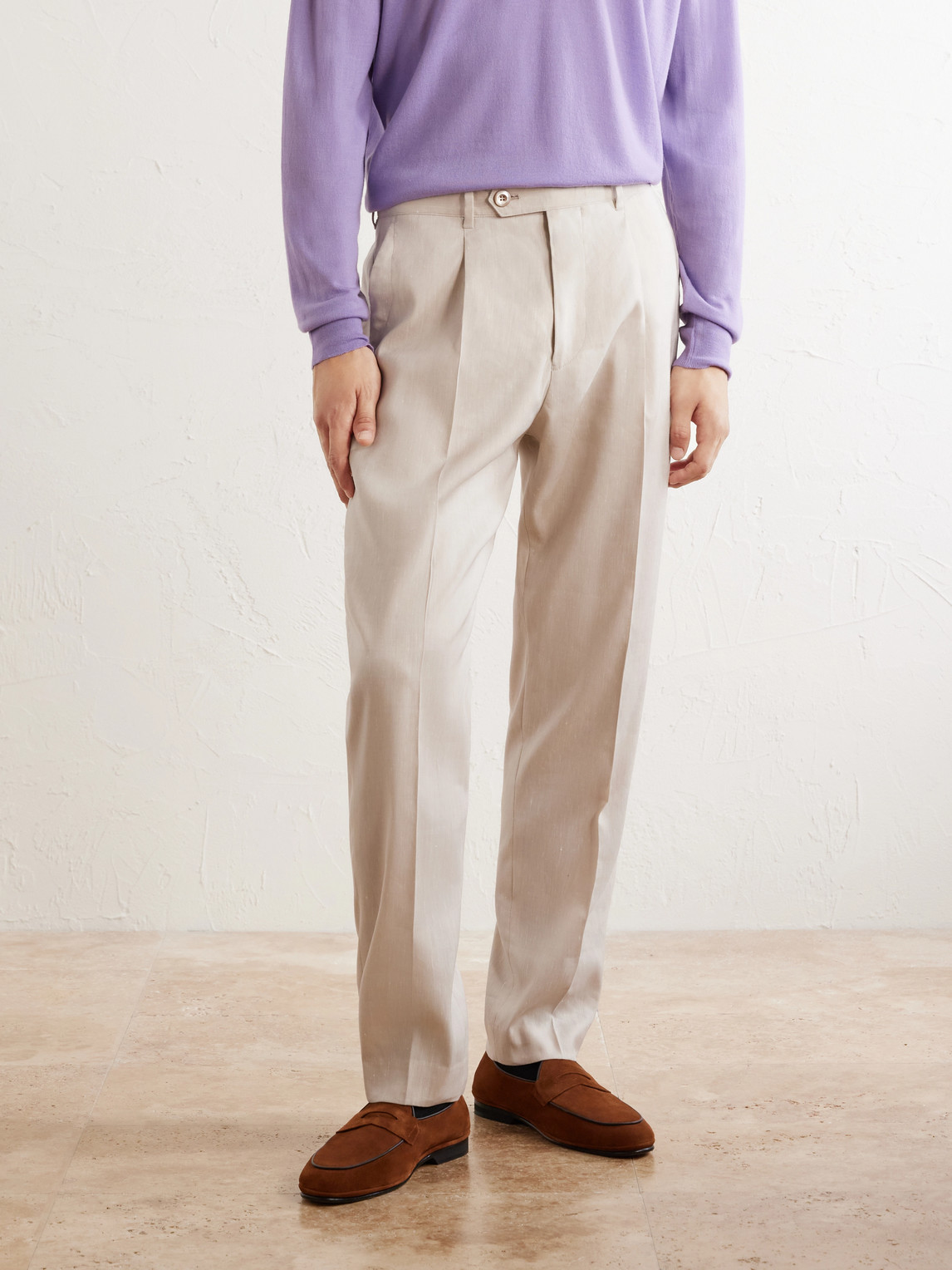 Straight-Leg Linen And Wool-Blend Trousers