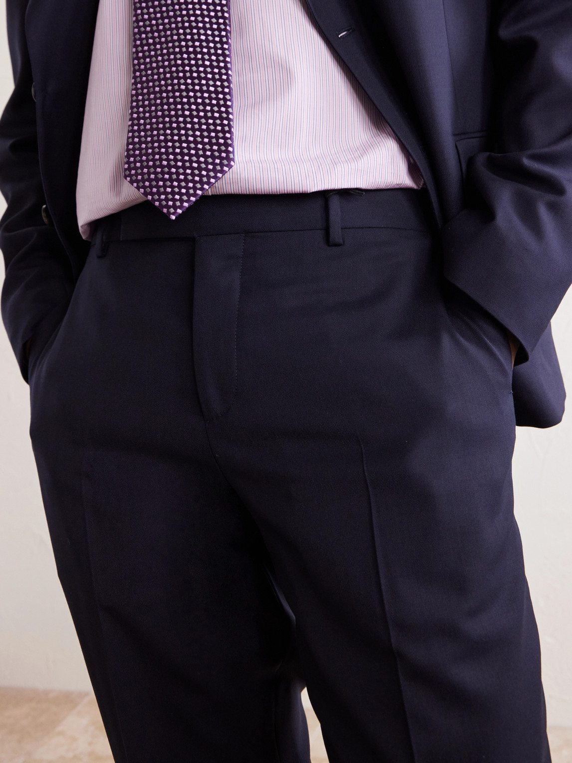 Straight-Leg Pleated Wool Suit Trousers