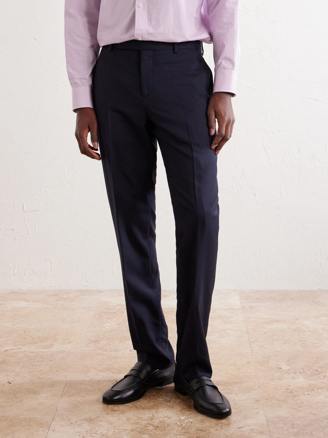 Straight-Leg Pleated Wool Suit Trousers