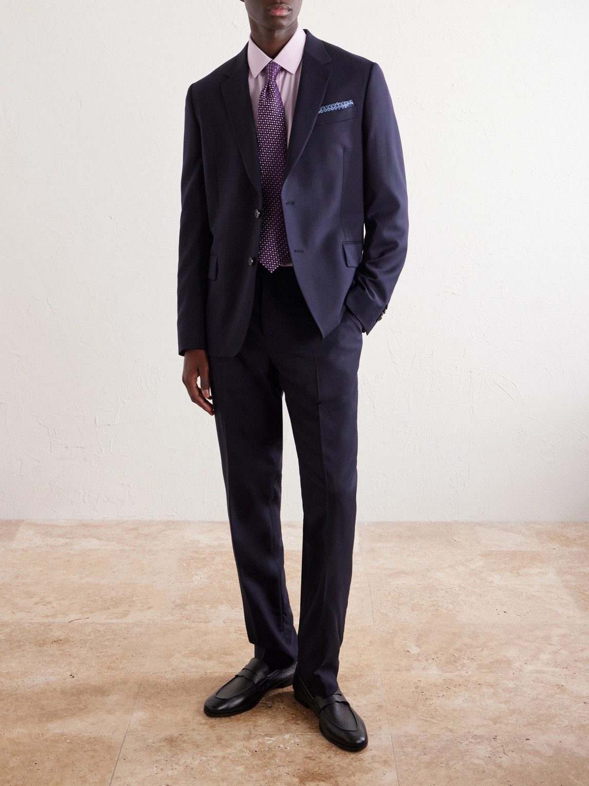 Straight-Leg Pleated Wool Suit Trousers