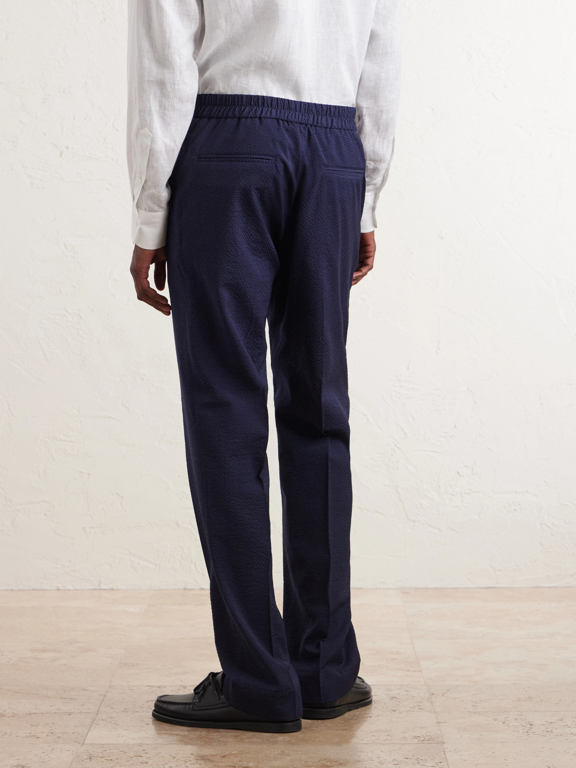 Straight-Leg Wool-Blend Seersucker Suit Trousers