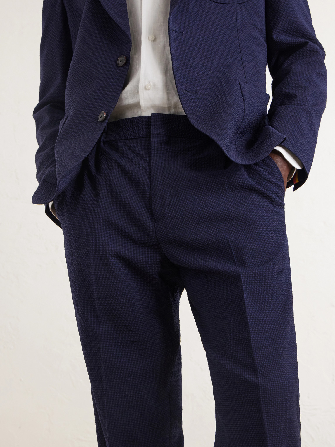 Straight-Leg Wool-Blend Seersucker Suit Trousers