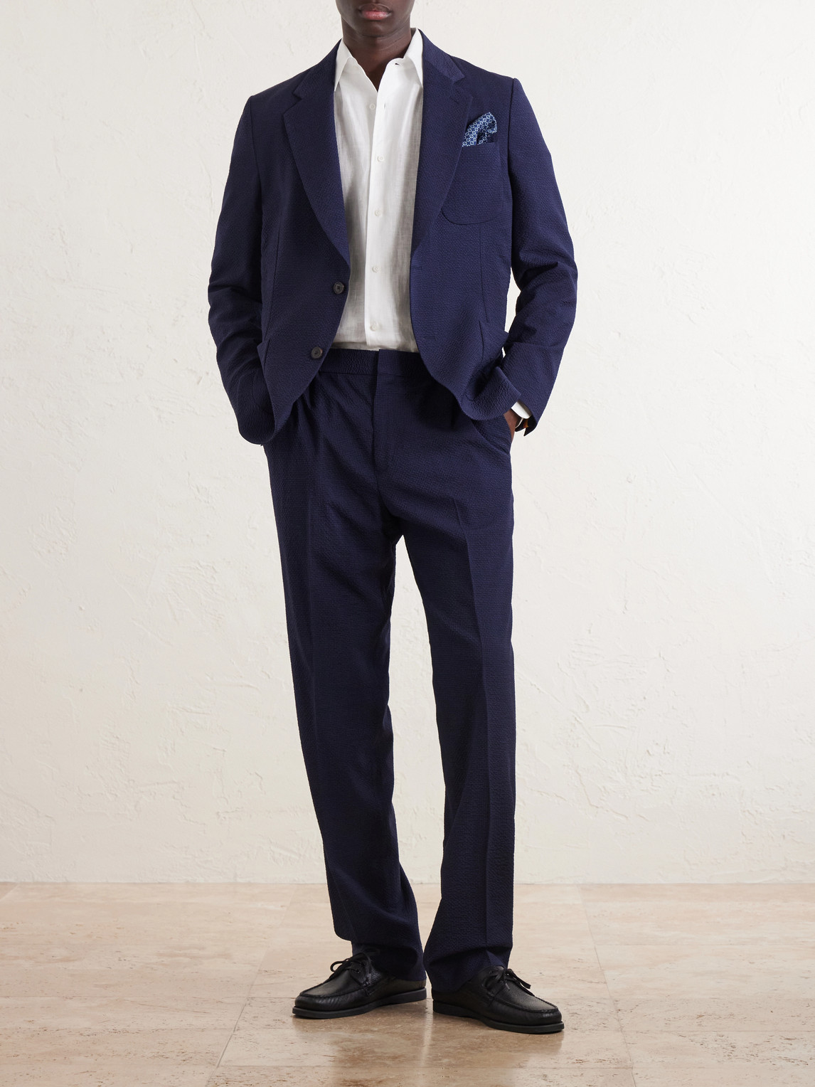 Straight-Leg Wool-Blend Seersucker Suit Trousers