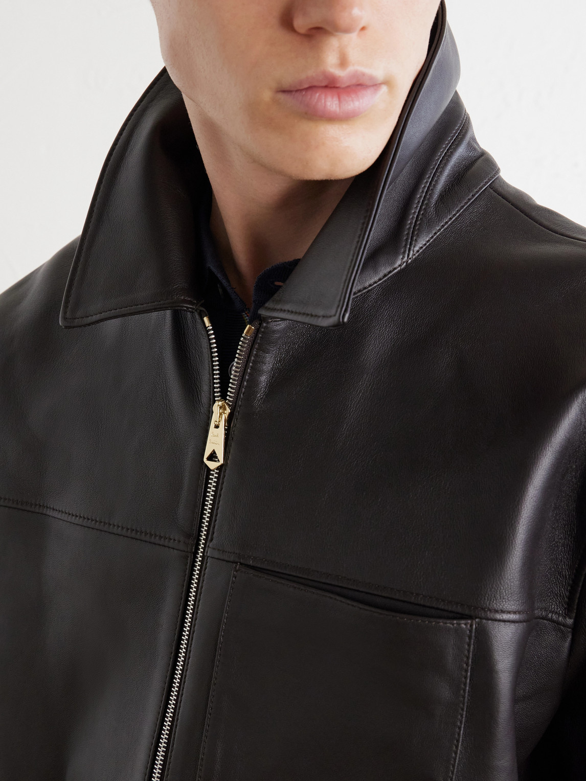 Paul Smith Leather Jacket In Brown