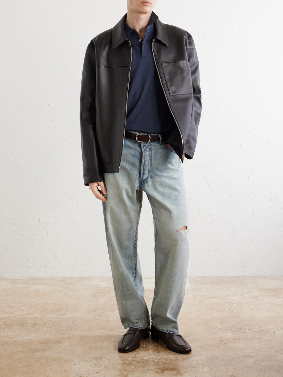 Paul Smith Leather Jacket In Brown