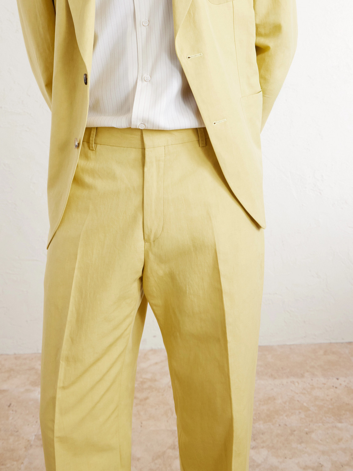 Straight-Leg Cotton And Linen-Blend Suit Trousers
