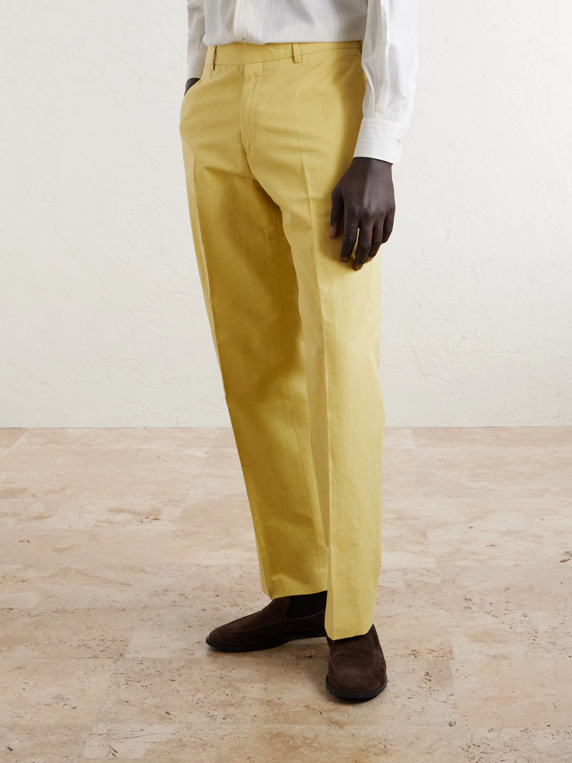 Straight-Leg Cotton And Linen-Blend Suit Trousers