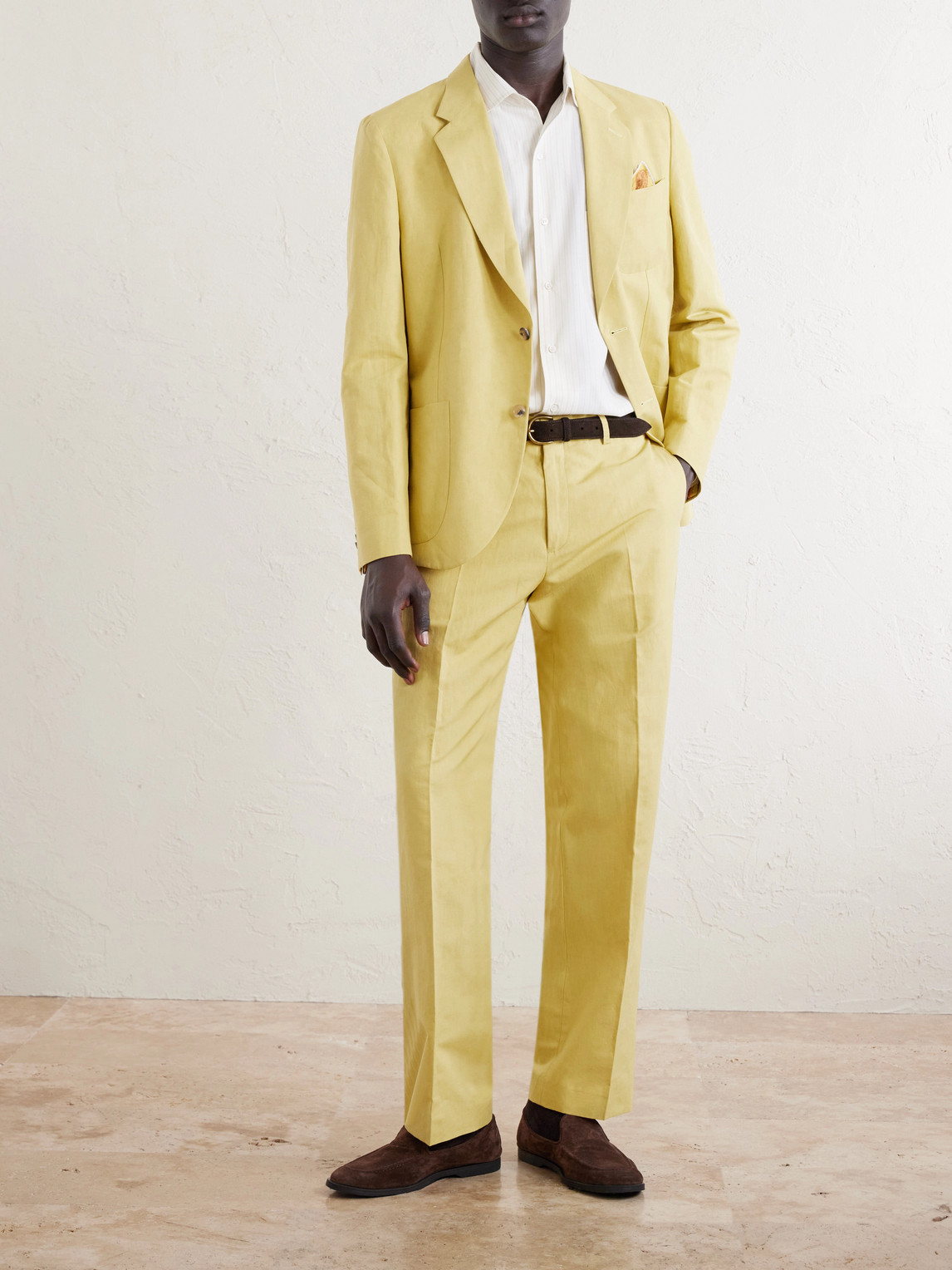 Straight-Leg Cotton And Linen-Blend Suit Trousers