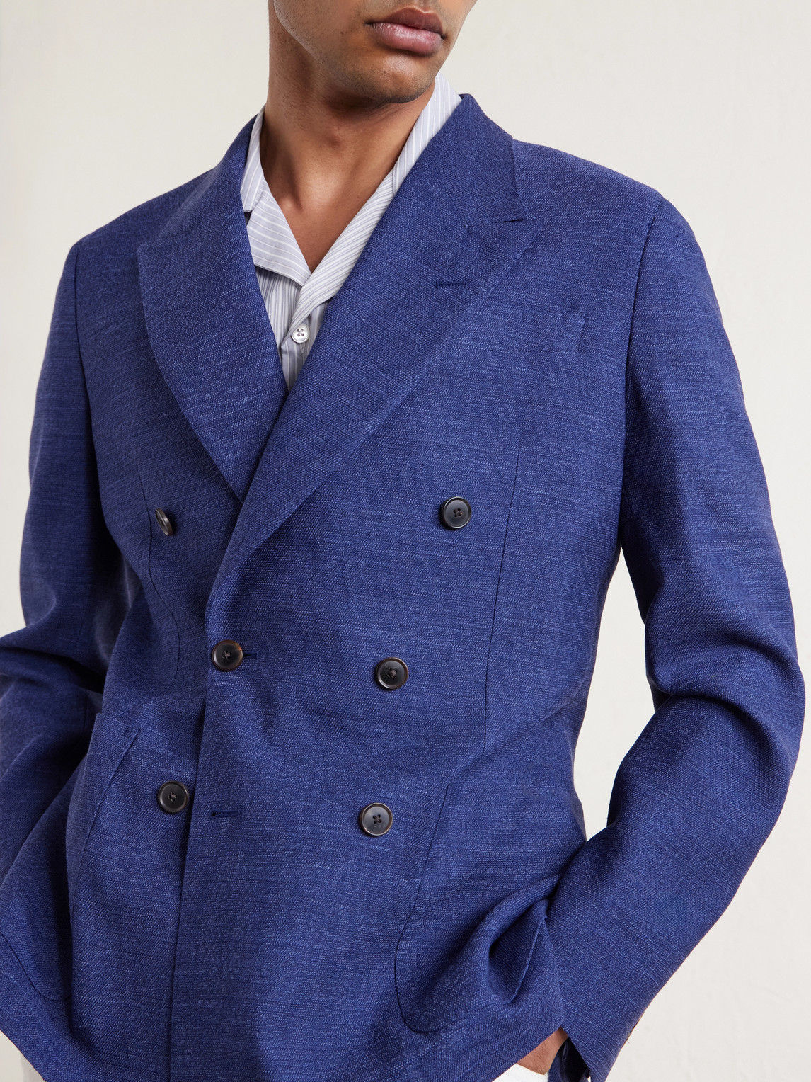 Wool, Linen And Silk-Blend Double-Breasted