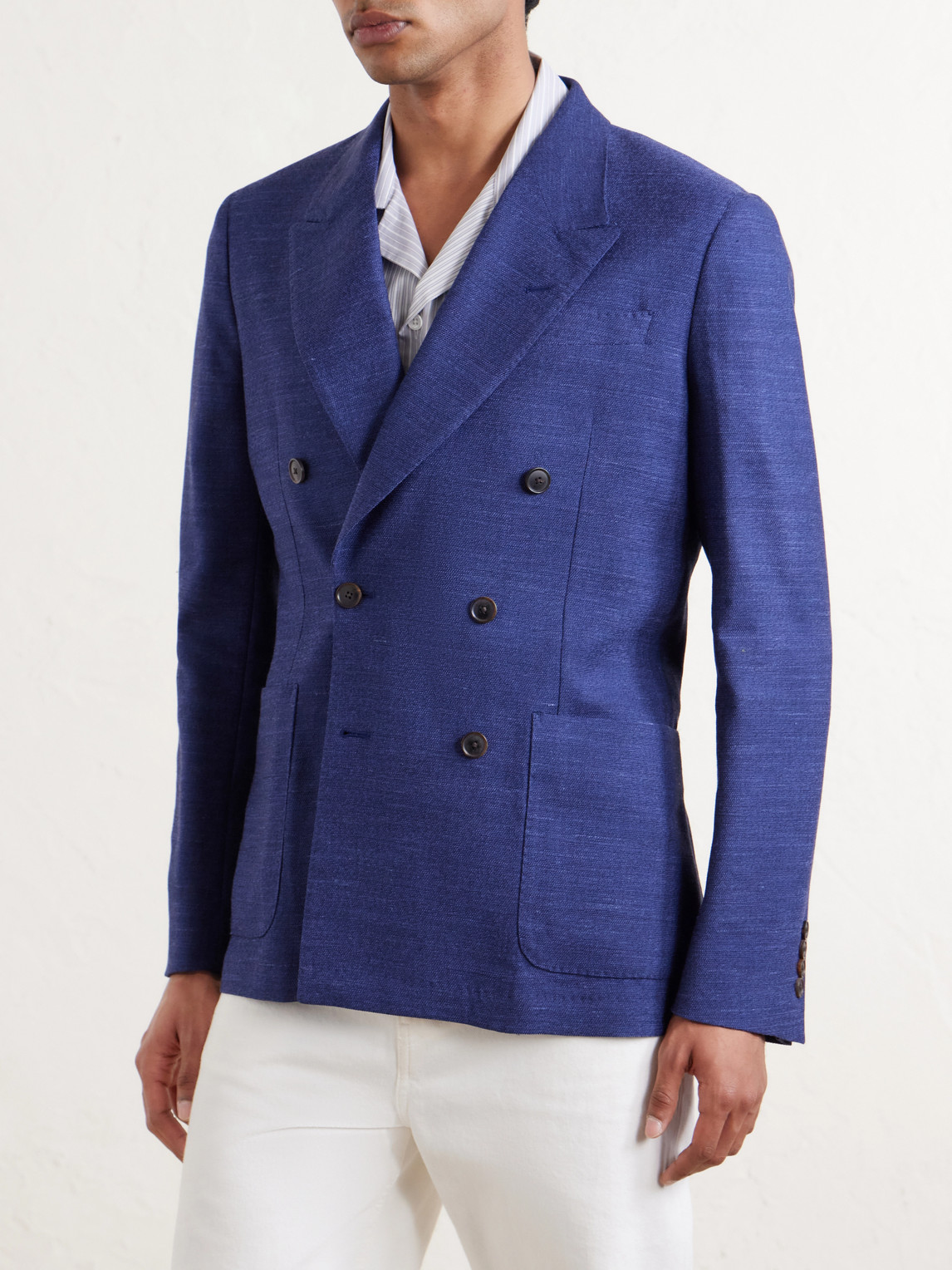 Wool, Linen And Silk-Blend Double-Breasted