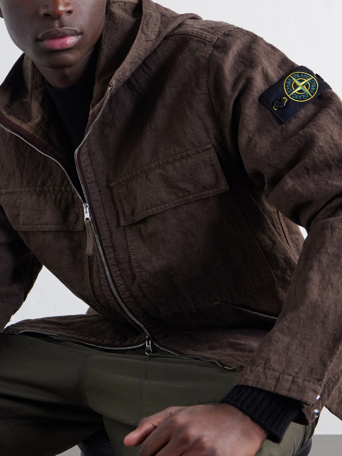 Hooded Garment-Dyed Diagonal Cotton Wool-Tc Jacket