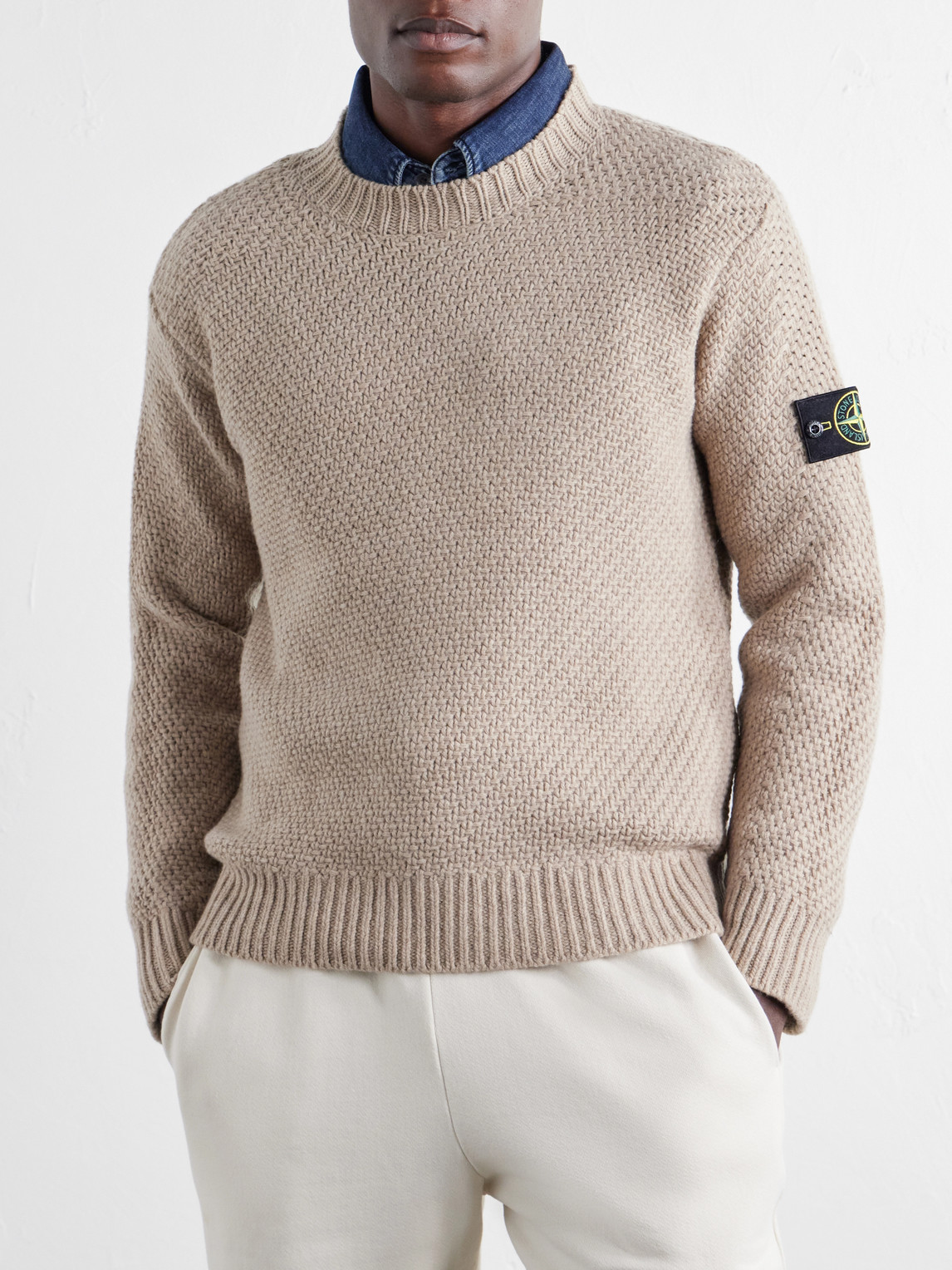 Basket-Stitch Wool-Blend Sweater
