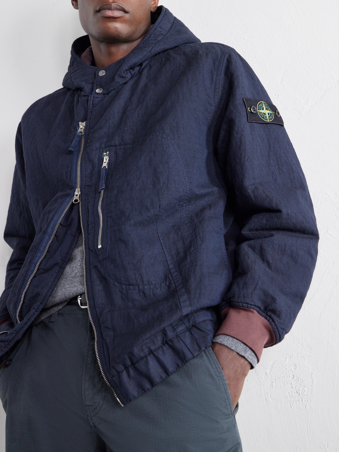 Garment-Dyed Hooded Padded Diagonal Cotton Wool-Tc Twill Jacket