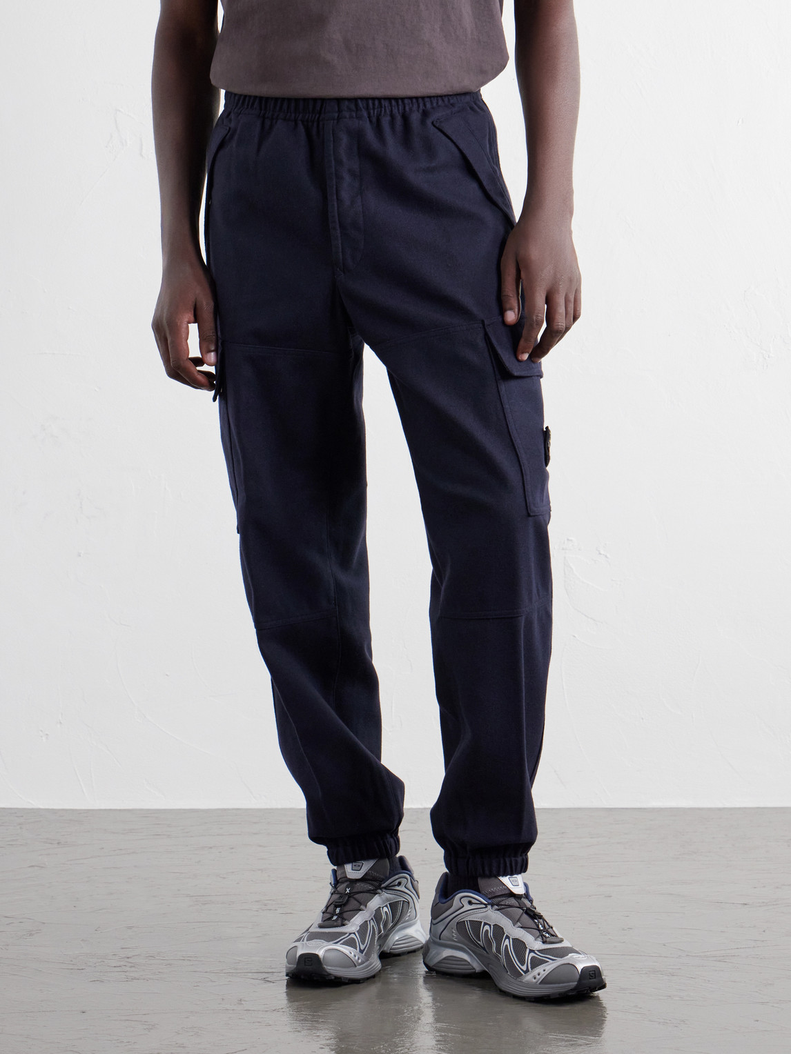 Garment-Dyed Wool-Blend Nylon Flannel-Tc Cargo Sweatpants