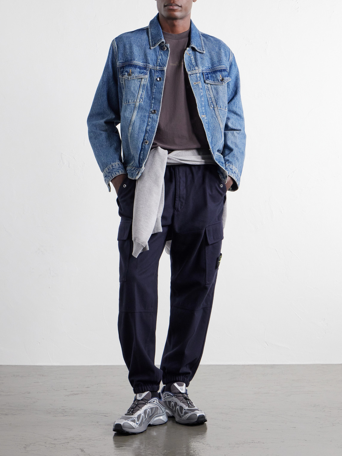 Garment-Dyed Wool-Blend Nylon Flannel-Tc Cargo Sweatpants