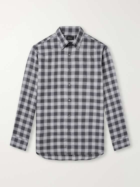 Brioni Checked Cotton-Flannel Shirt