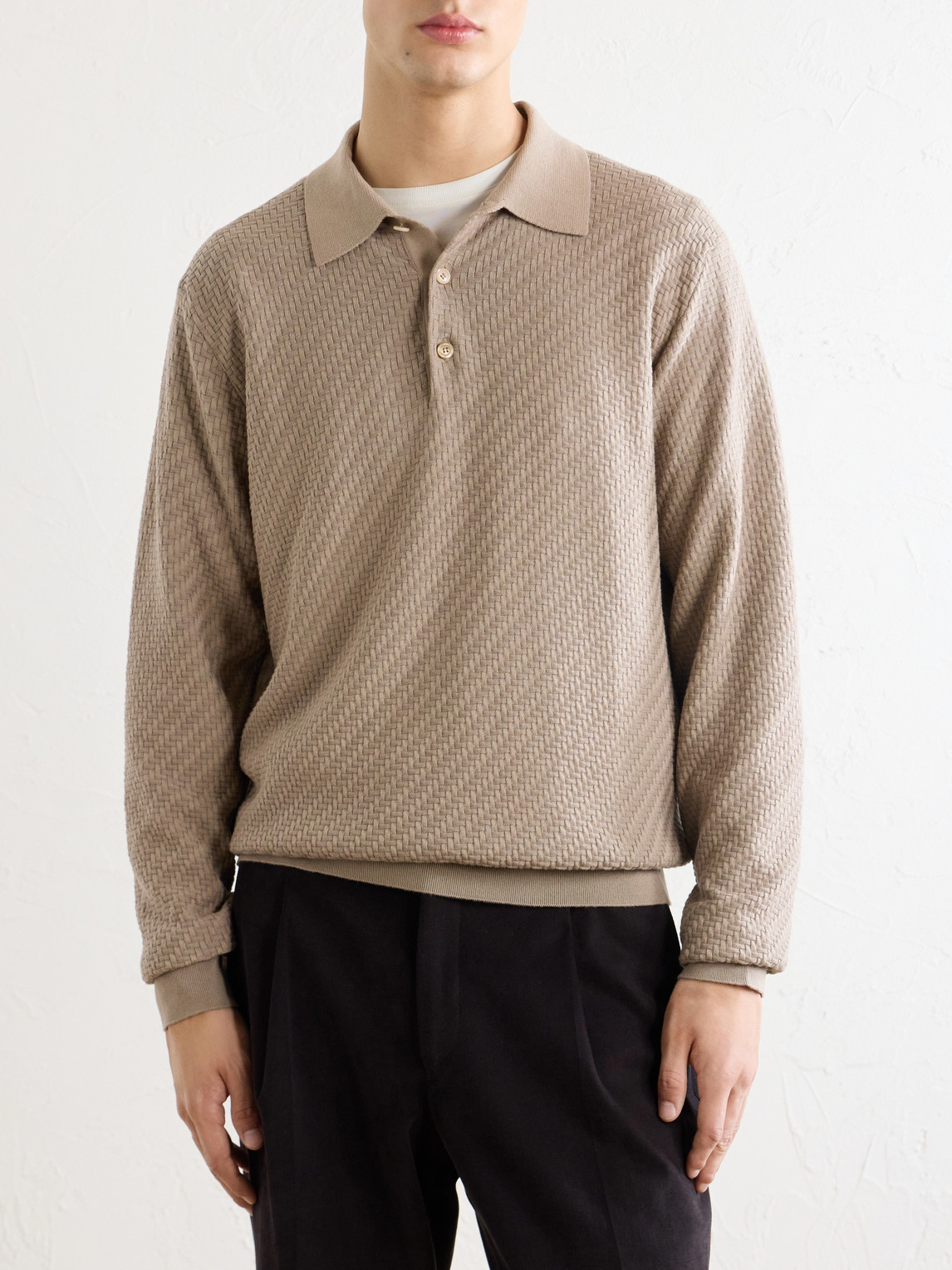 Woven Cotton, Cashmere And Silk-Blend Polo Sweater