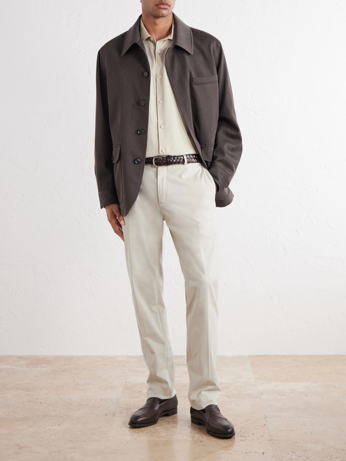 Straight-Leg Stretch-Cotton Gabardine Trousers