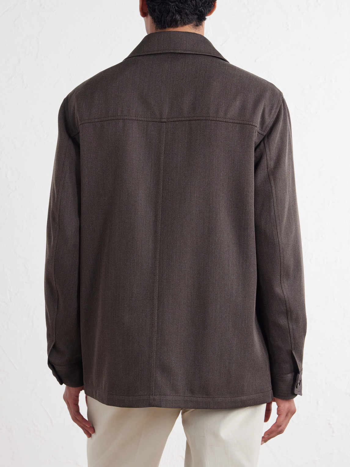 Leather-Trimmed Wool-Twill Jacket