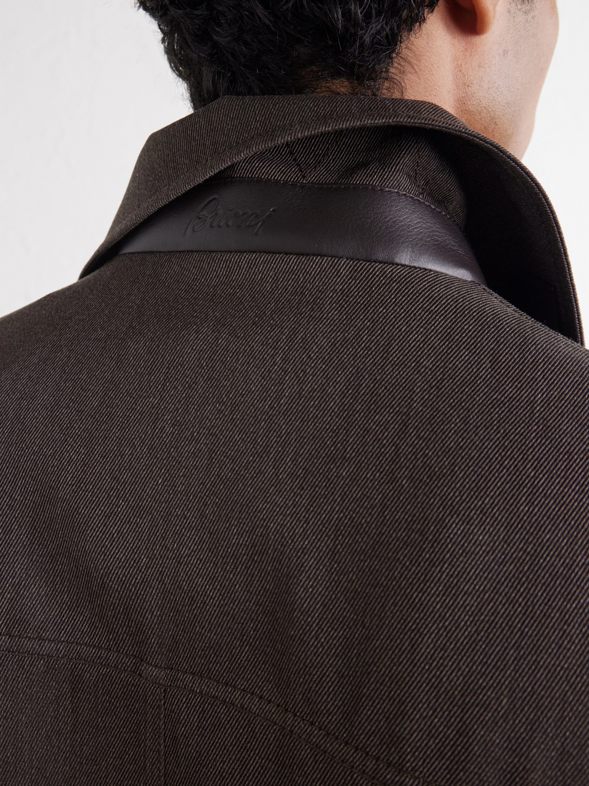 Leather-Trimmed Wool-Twill Jacket