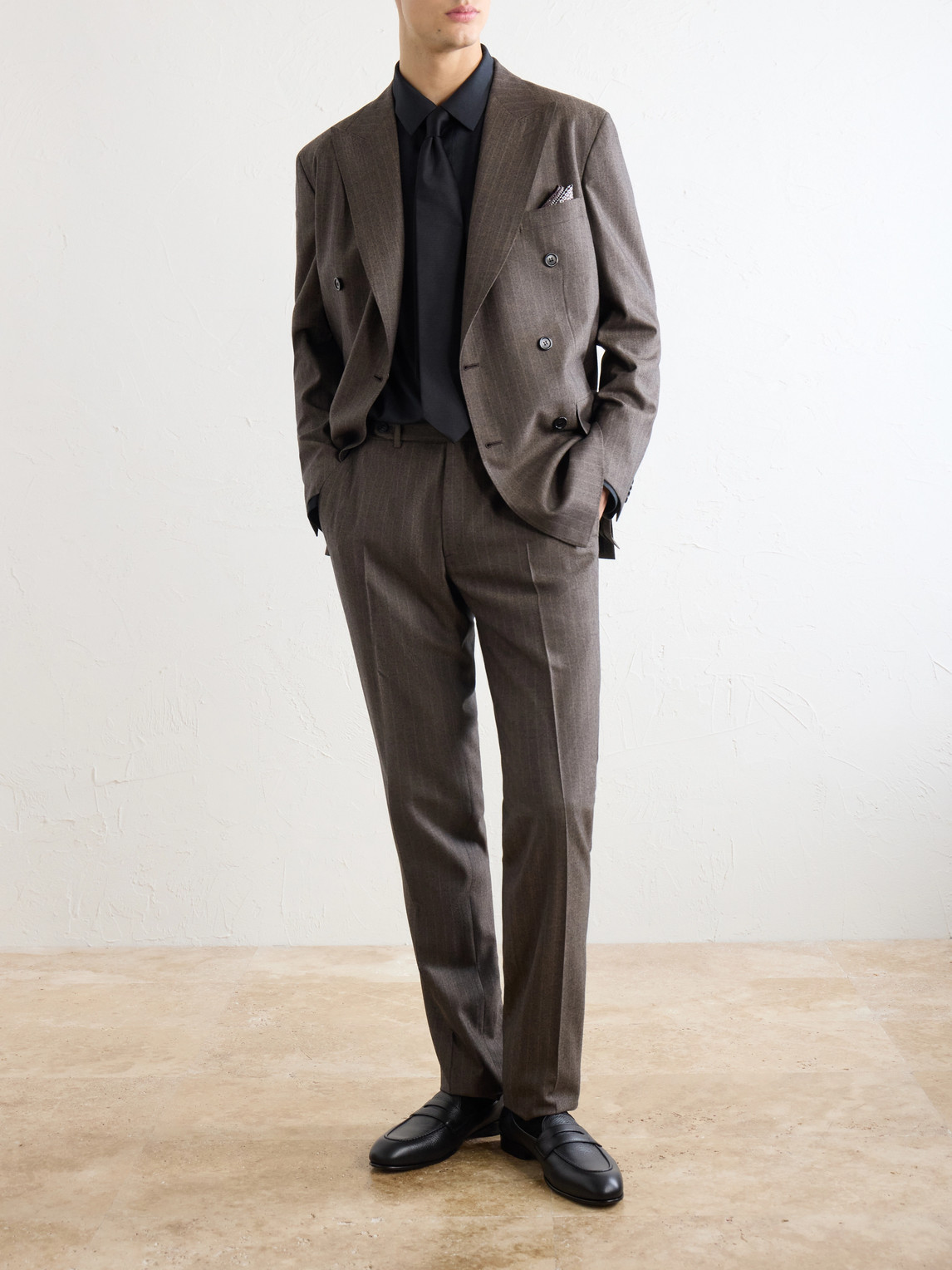 Plume Straight-Leg Herringbone Wool Suit Trousers