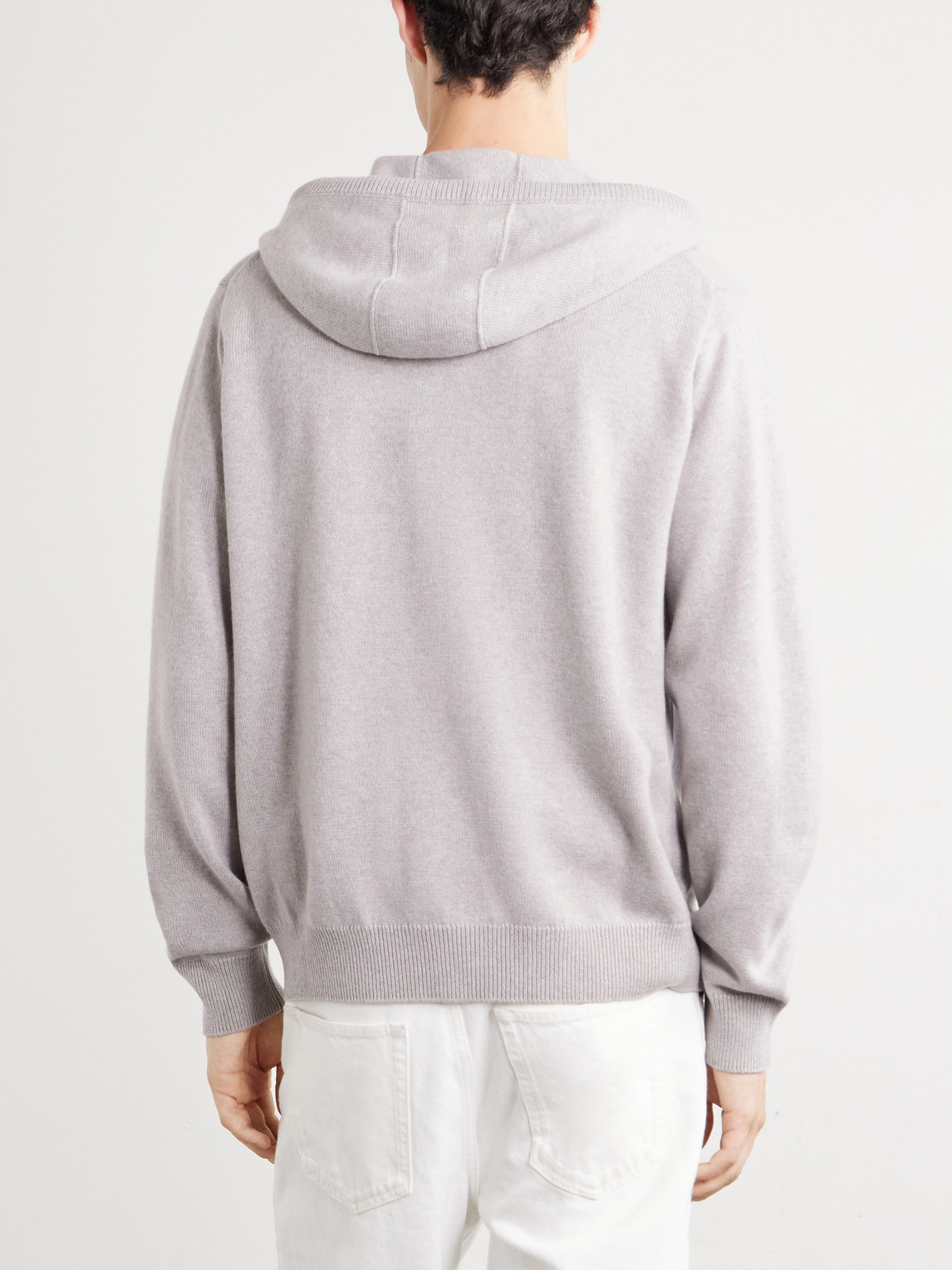 Hooded Leather-Trimmed Cashmere Zip-Through Sweater