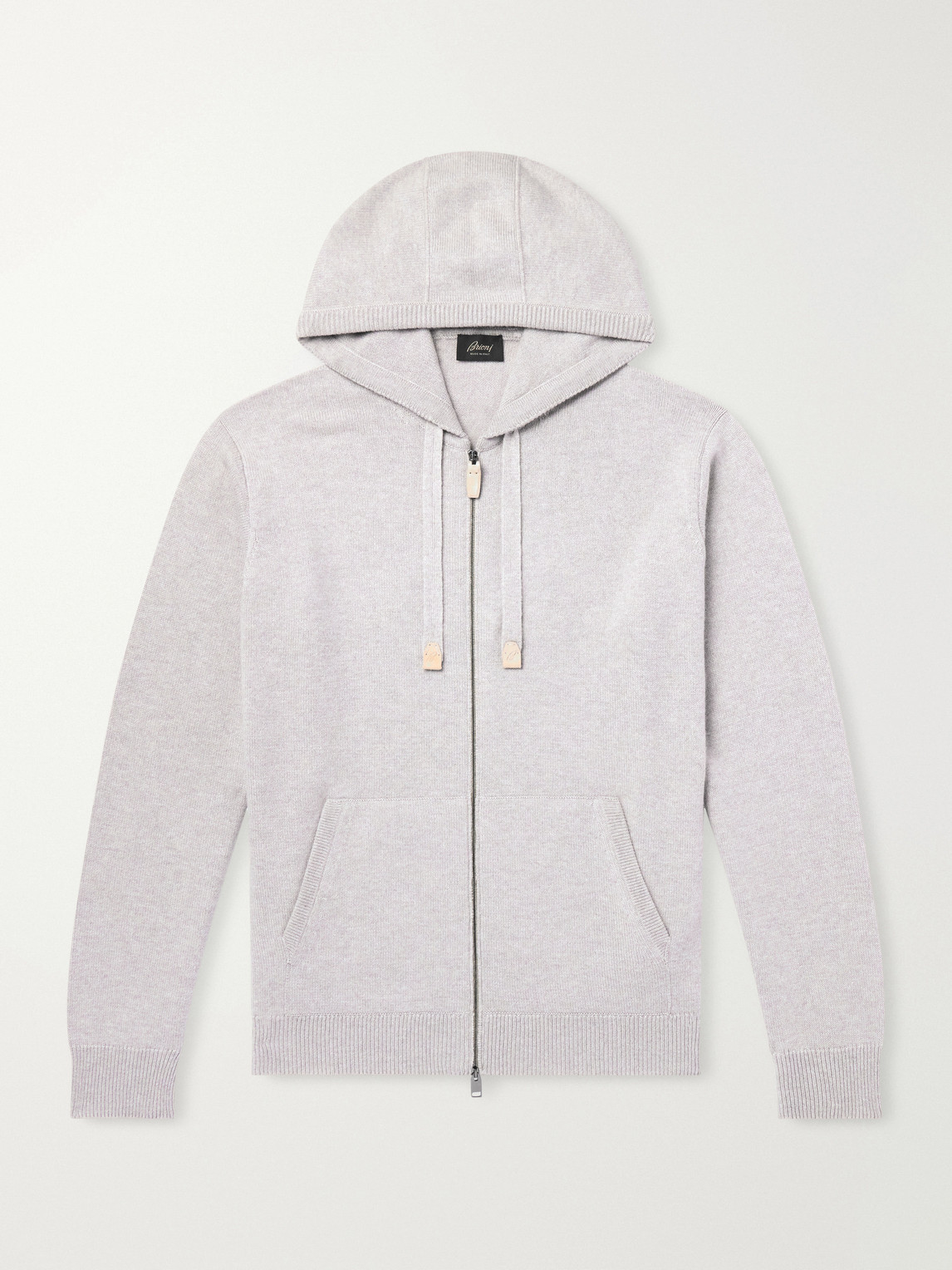 Hooded Leather-Trimmed Cashmere Zip-Through Sweater