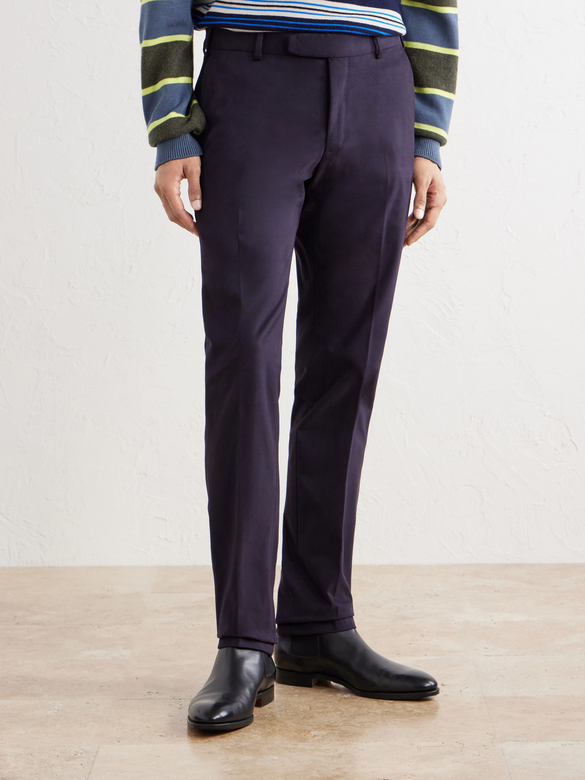 Tapered Brushed Cotton-Blend Gabardine Trousers