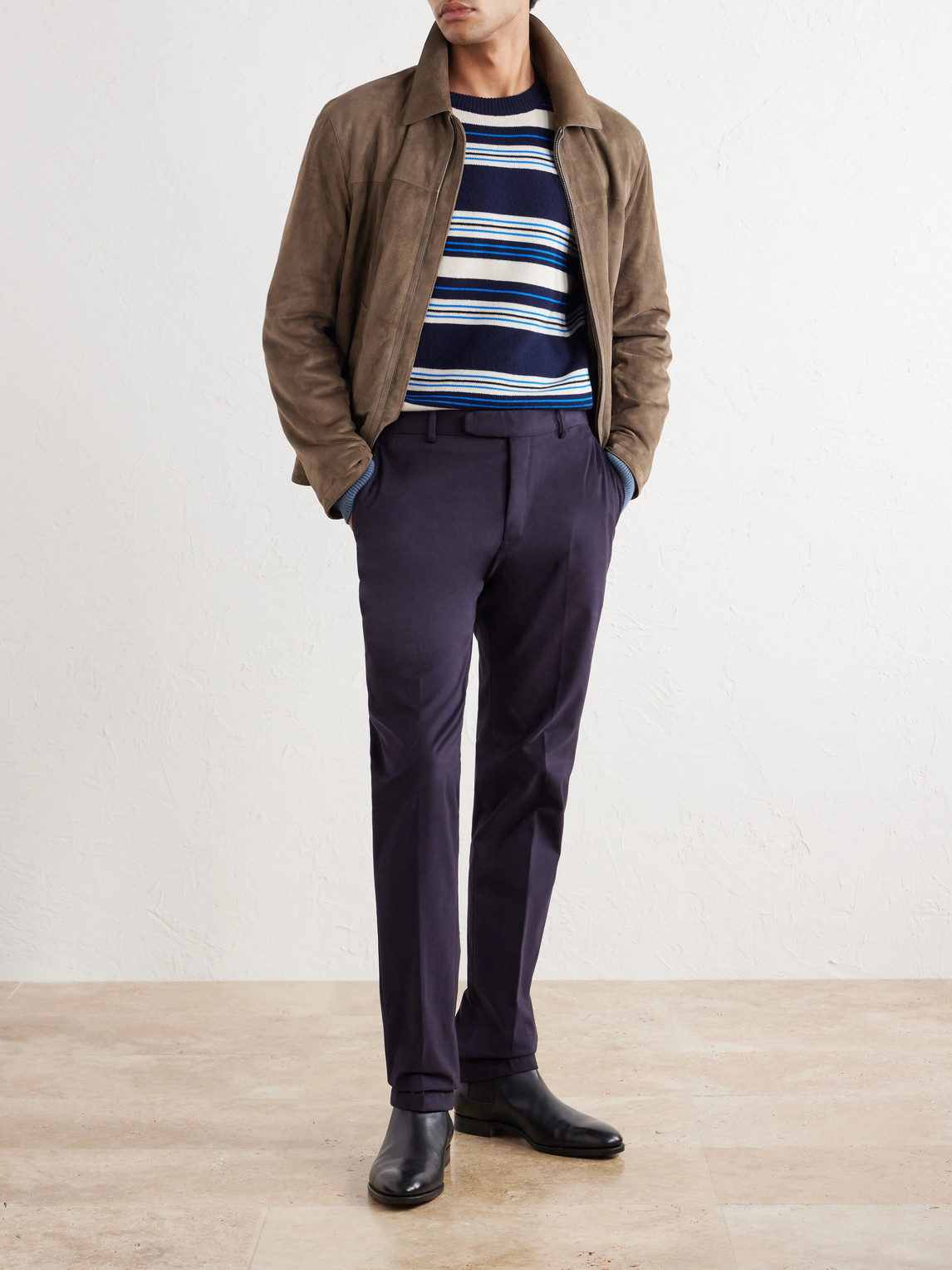 Tapered Brushed Cotton-Blend Gabardine Trousers