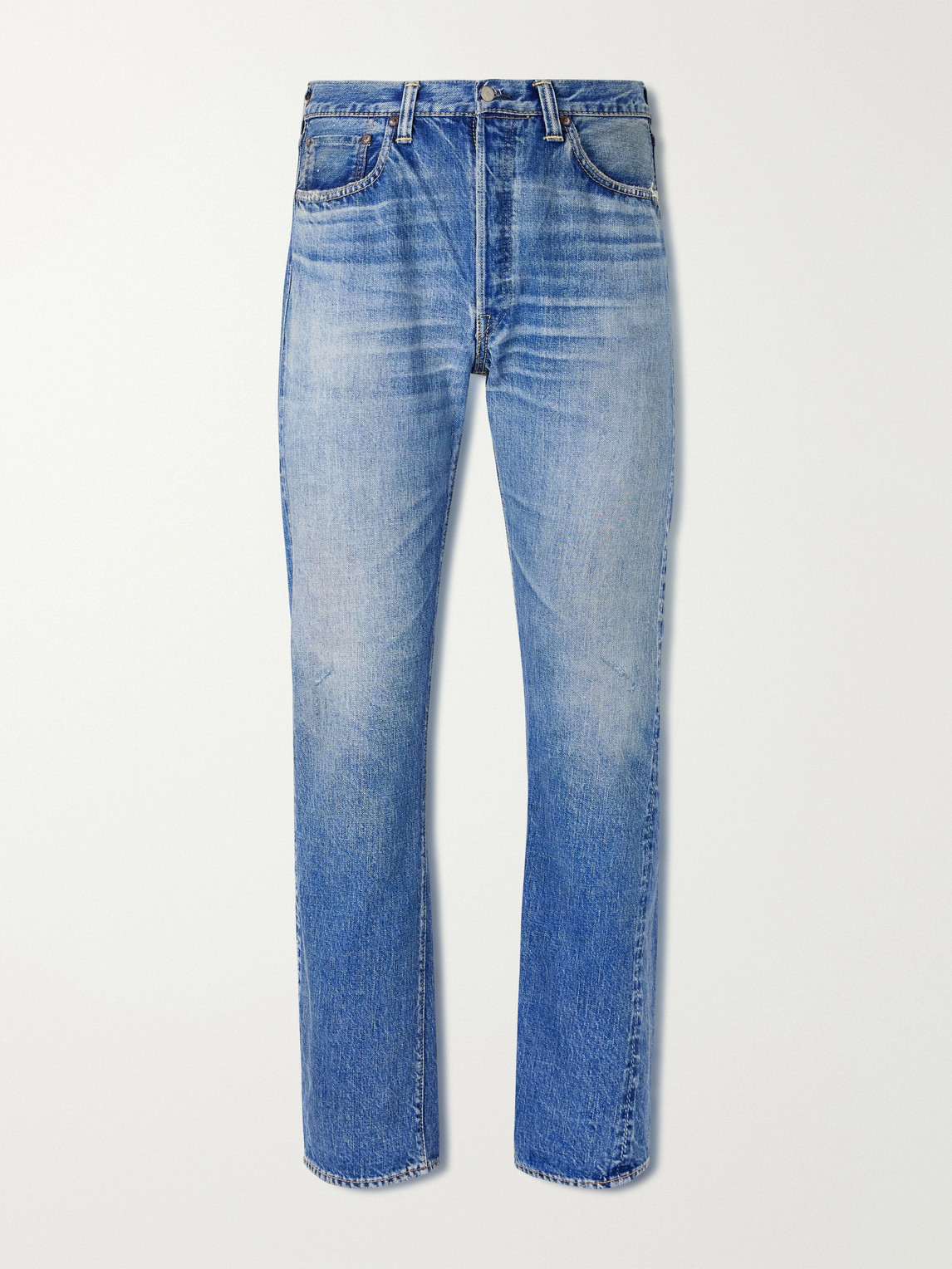 Fullcount Dartford Straight-leg Distressed Selvedge Jeans In Blue