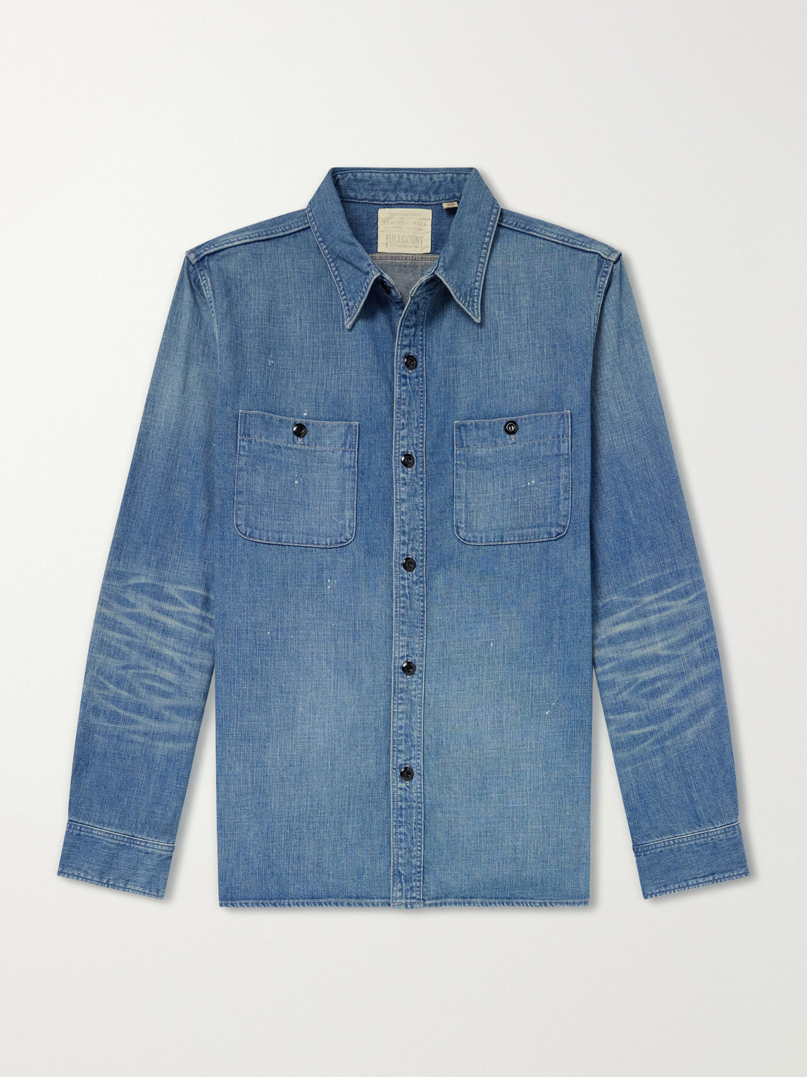 Fullcount Distressed Denim Shirt In Blue