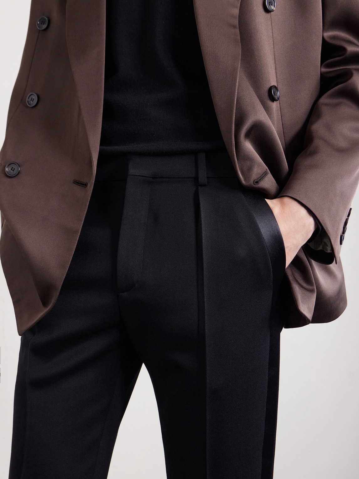 Slim-Fit Satin-Trimmed Grain De Poudre Wool Tuxedo Trousers