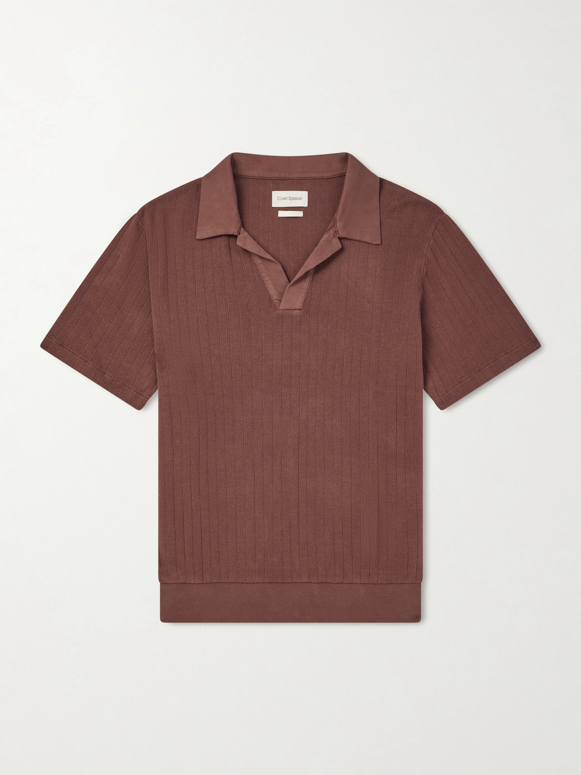 Oliver Spencer Westcott Open-collar Organic Cotton Polo Shirt In Brown